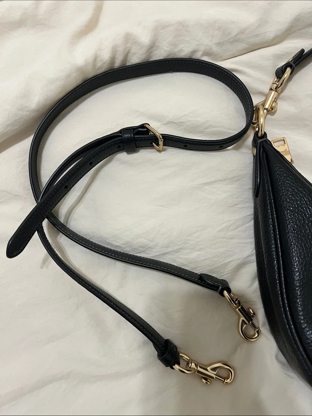 Coach Black Pebbled Leather Crescent Bag with Gold Hardware